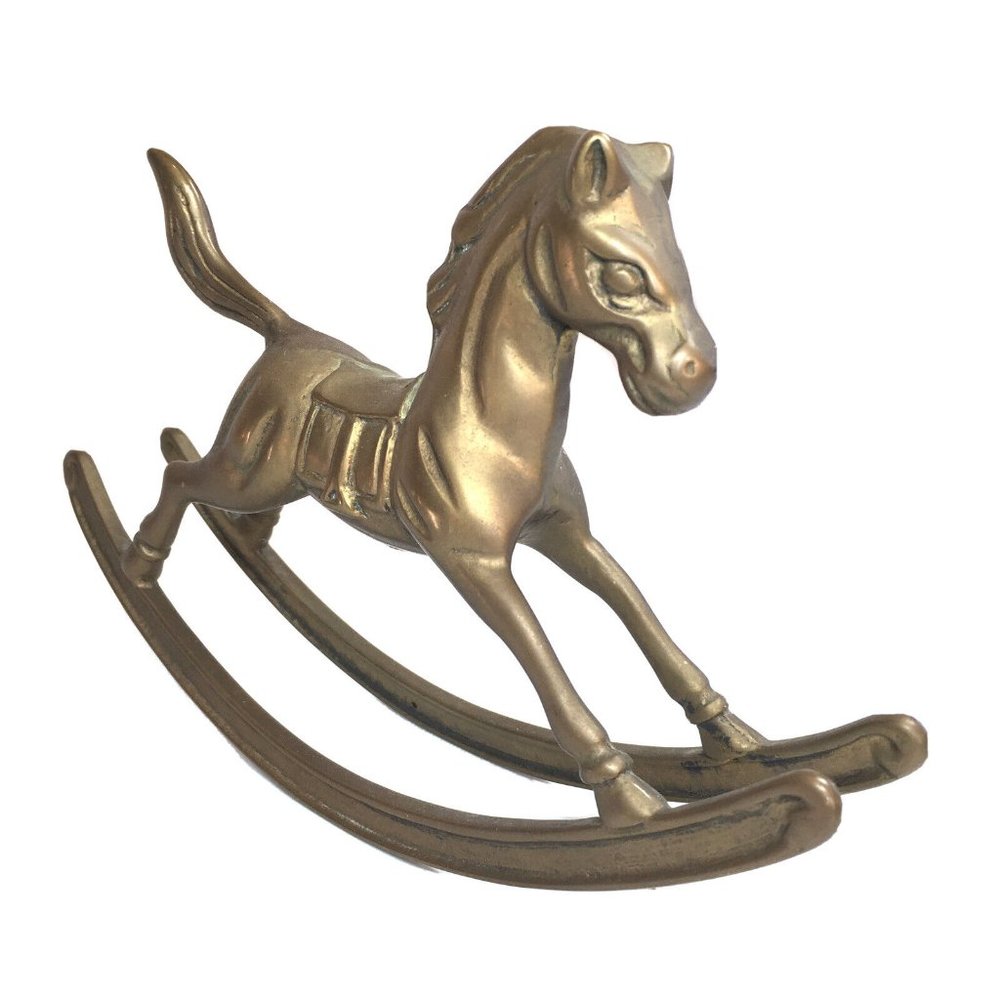 Rocking Horse Solid Brass Vintage 1960s Mid Century Modern Figurine Paperweight